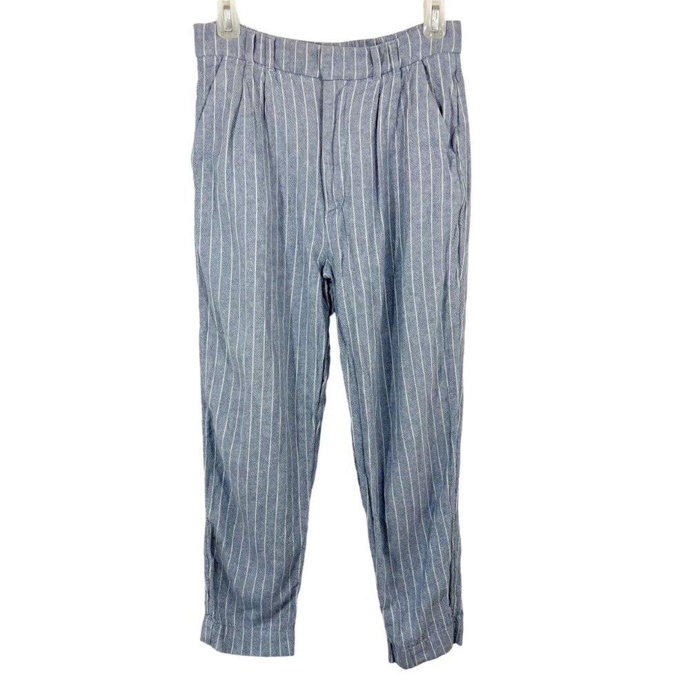 Abercrombie & Fitch Blue White Striped Linen Pants Business Casual - Size Small - Picture 1 of 8